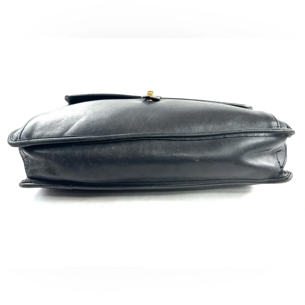 Jack Georges Vintage Turn Lock Flap Black Leather Messenger Bag Briefcase USA